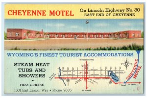 c1930's Cheyenne Motel Map View Directions Cheyenne Wyoming WY Postcard