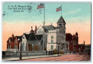 1913 GAR Chicago Memorial Building City Hall Post Office Aurora Illinois Postcar