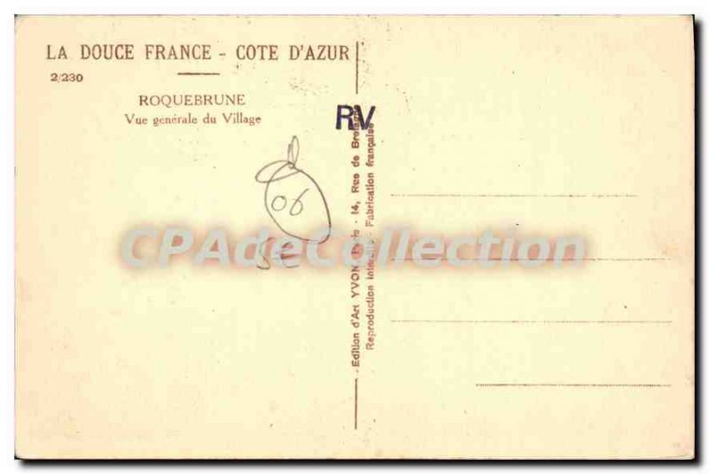 Old Postcard Roquebrune Vue Generale Du Village