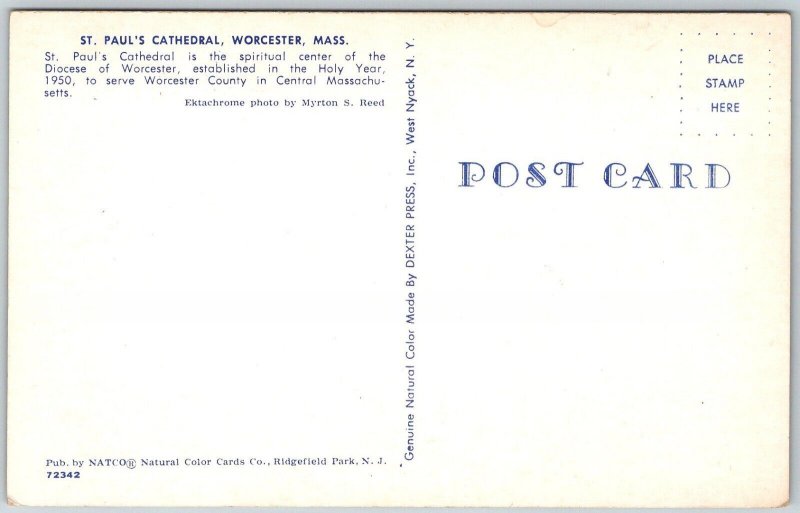 Worcester Massachusetts 1950s Postcard St. Paul's Cathedral