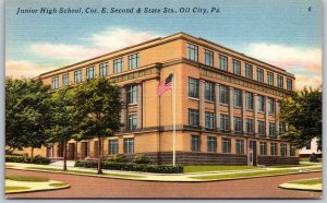 Vtg Oil City Pennsylvania PA Junior High School 1940s View Linen Old Postcard