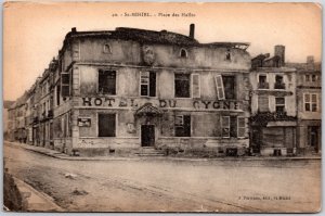 St. Mihiel Place Des Halles France Antique Building Remains on Fire Postcard