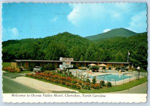 1980 Cherokee North Carolina NC Vintage Postcard Ocona Valley Motel Aerial View