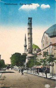 Turkey Istanbul column of Constantine mosque minaret vintage postcard