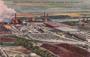 Postcard Aerial View Largest Kraft Container Plant Savannah GA