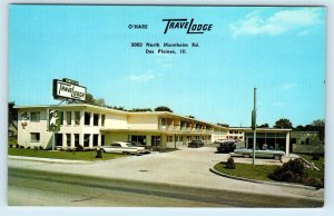 DES PLAINES, IL Illinois  O'Hare TRAVELODGE MOTEL  c1950s Cars Roadside Postcard