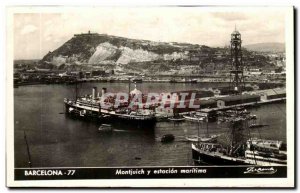 Old Postcard Barcelona Montjuic there estacuion maritima