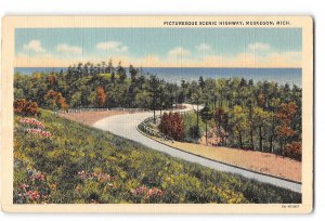 Muskegon Michigan MI Postcard 1930-1950 Picturesque Scenic Highway