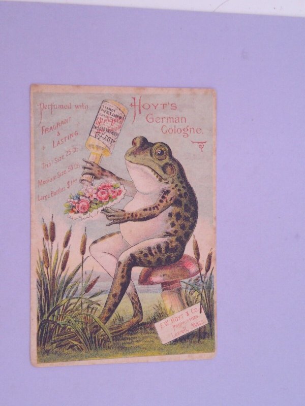 1800s Brattleboro VT Geo Greene Frog Hoyt's German Cologne Victorian Trade Card