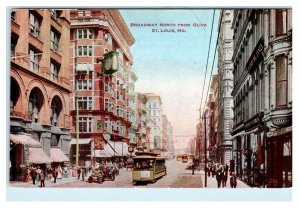 ST. LOUIS, Missouri MO ~ Street Scene BROADWAY North from Olive c1910s  Postcard