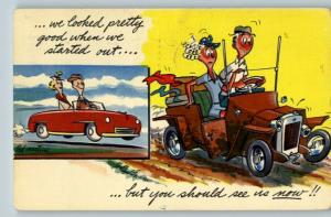 Comic Postcard-Couple Traveling..Looked Good Starting..