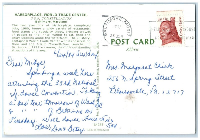 1964 Harborplace World Trade Center U.S.F. Constellation Baltimore MD Postcard