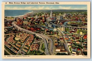 1940 Cleveland Ohio Postcard Main Avenue Bridge Lakeview Terrace Building Road
