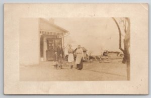 RPPC Family Pose At Farmhouse Stepback Cupboard On Real Porch Photo Postcard L27