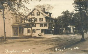 Bingham ME 1923 Bingham Hotel Socony Gas Pump Real Photo Postcard