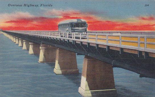 Overseas Highway Bridge With Greyhound Bus Florida Keys 