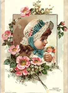 c1880 HALLAHAN MAKER OF FINE SHOES PHILADELPHIA GIRL DOLL AD TRADE CARD 40-98