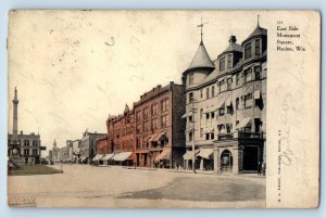 Racine Wisconsin  Postcard East Side Monument Square Road c1910 Vintage Antique