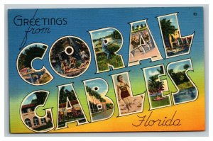 Vintage 1947 Postcard Greetings From Coral Gables Florida - Beach City Views