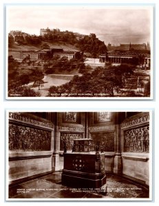 Set of 2 RPPC- Edinburgh Castle Exterior & Interior War Memorial UK Postcard