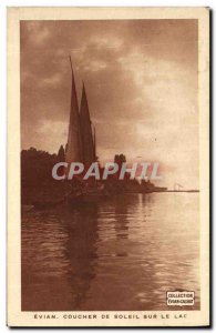 Old Postcard Evian Sunset On The Lake Boat