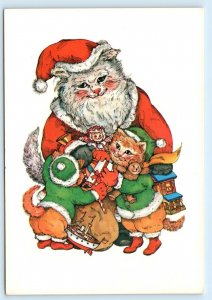 SANTA CAT Anthropomorphic Kittens EVELYN GATHINGS 4x6 -1987 Christmas Postcard