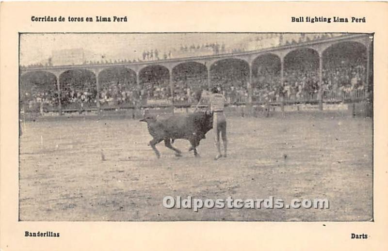 Old Vintage Bull Fighting Postcard Post Card Banderillas, Bull Fighting Lima ...