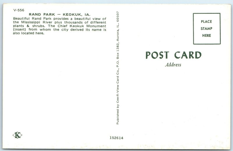 c1960s Keokuk, IA Rand Park Mississippi River Chrome Postcard Chief A101