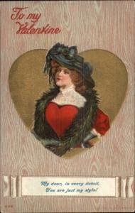 Valentine - Beautiful Woman Heart Shaped Chest c1910 Postcard