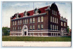 1914 West Side High School Exterior Building Aurora Illinois IL Vintage Postcard