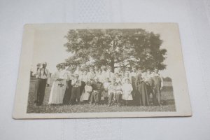 Large Family under a Big Tree Real Photo Postcard