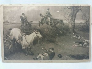 A Cropper Vintage Antique Art Postcard Foxhunting Horse Rider Takes a Fall 1903