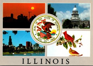 Illinois Greetings From The Prairie State With State Seal and Multi View