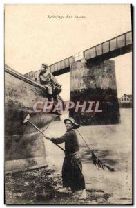 Old Postcard Fishing Cleaning d & # 39un boat