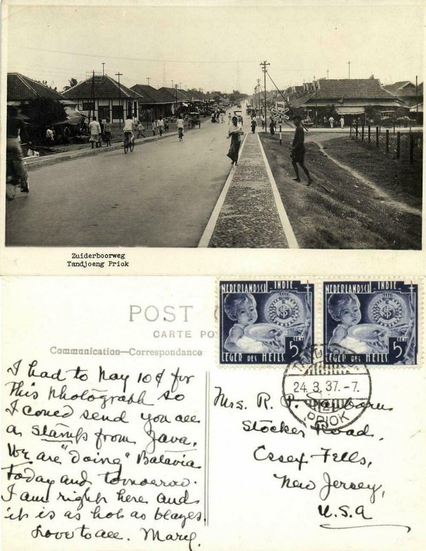 indonesia, JAVA BATAVIA, Tandjong Priok, Zuiderboorweg (1937) RPPC Postcard