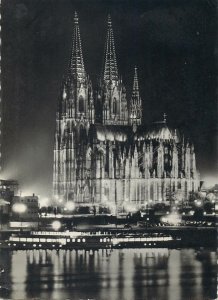 Germany Postcard Koln Cathedral floodlight night aspect