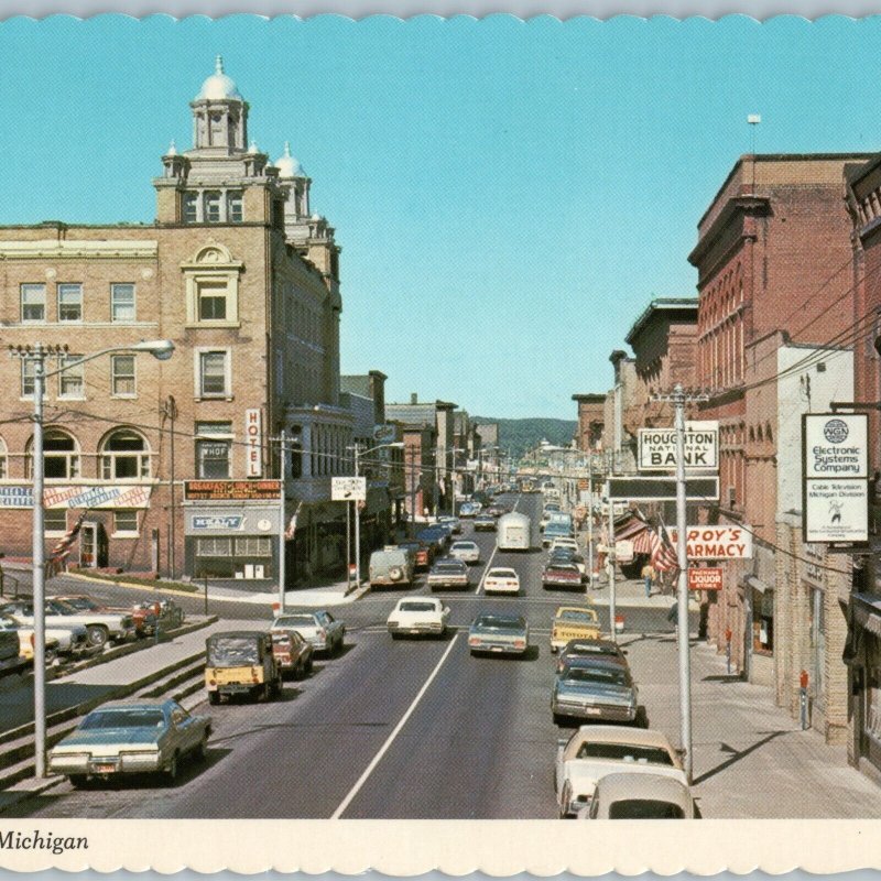 c1970s Houghton MI Downtown Sheldon Ave US 41 Isle Royale St Douglass Hotel 7P