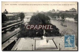 Paris Old Postcard Panoramic view of the Seine taken to the New Bridge Statue...