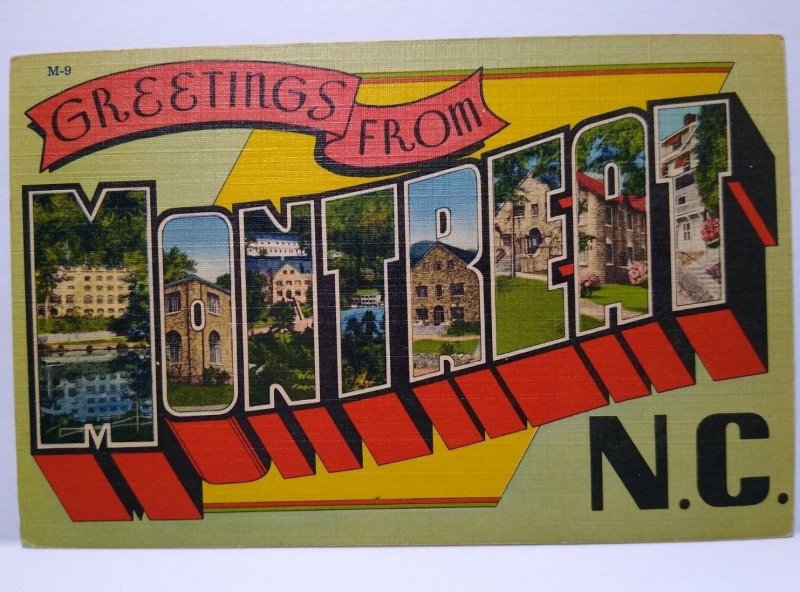 Greetings From Montreat North Carolina Large Big Letter Linen Postcard Unused