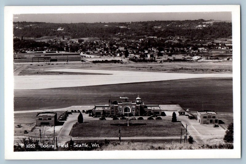 Seattle Washington WA Postcard RPPC Photo View Of Boeing Field c1940's Vintage