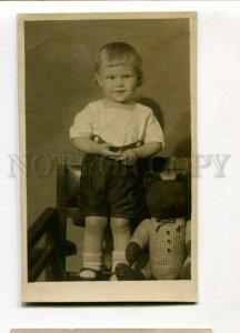 3105590 Charming BOY w/ Big TEDDY BEAR Toy Vintage REAL PHOTO