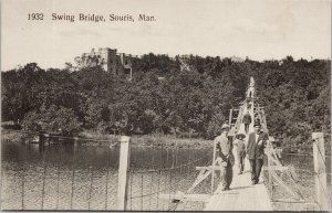 Souris Manitoba MB Swing Bridge People #1932 Unused Postcard E93