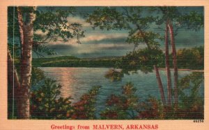 Vintage Postcard 1920's Greetings From Malvern Lake at Night Moonlight Arkansas