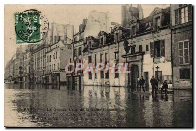 Paris Venice Old Postcard Floods 1910 Quai de la Tournelle (Central Pharmacy ...