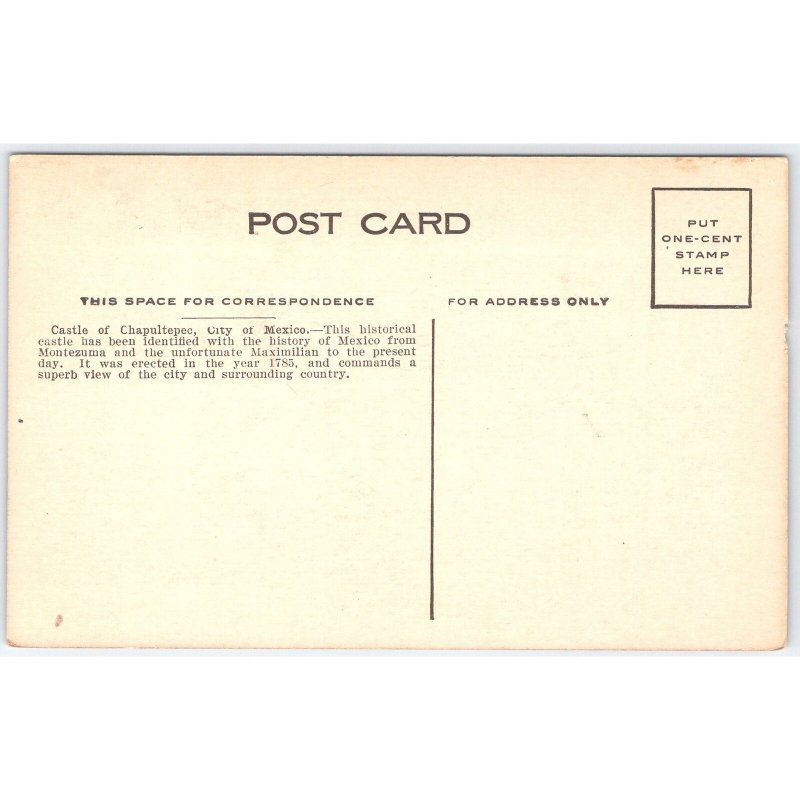 Postcard Castle of Chapultepec Mexico City Historical View c1910