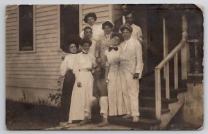 RPPC Edwardian Ladies And Young Men Posing On Steps Real Photo Postcard C41