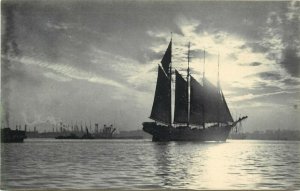 Undiv. Back Rotograph Postcard Tall Clipper Ship Silhouette D 5/9 Lithograph
