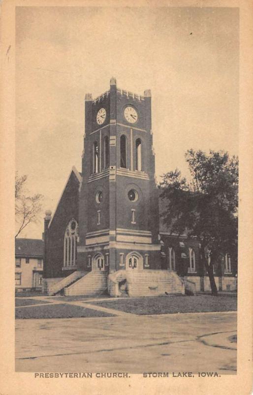 Storm Lake Iowa Presbyterian Church Street View Antique Postcard K41837