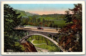 Columbia River Highway Oregon 1920s Postcard Shepperd's Dell Bridge Car