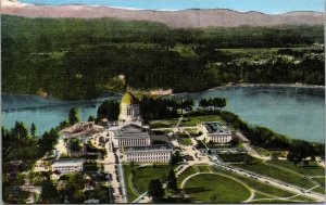 Vtg Olympia WA Washington State Capitol Aerial View 1930s Linen Postcard